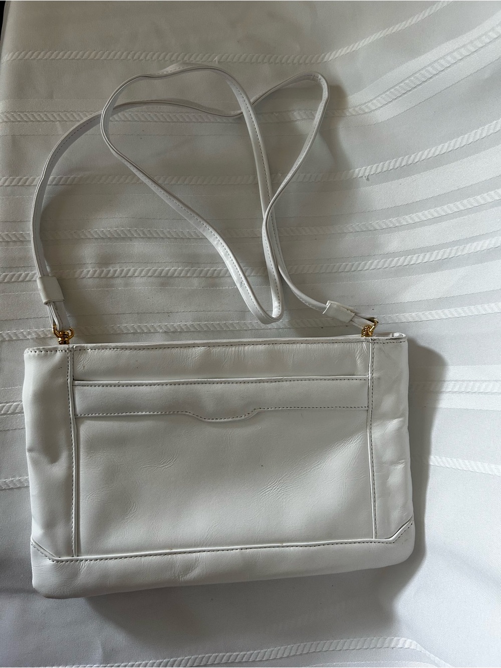 Vintage Basics White Crossbody Purse Gold-Tone Hardware Zipper Snap Minimalist